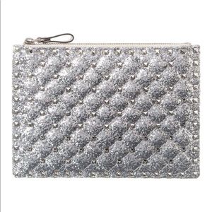 VALENTINO ROCKSTUD SPIKE POUCH CLUTCH GLITTER